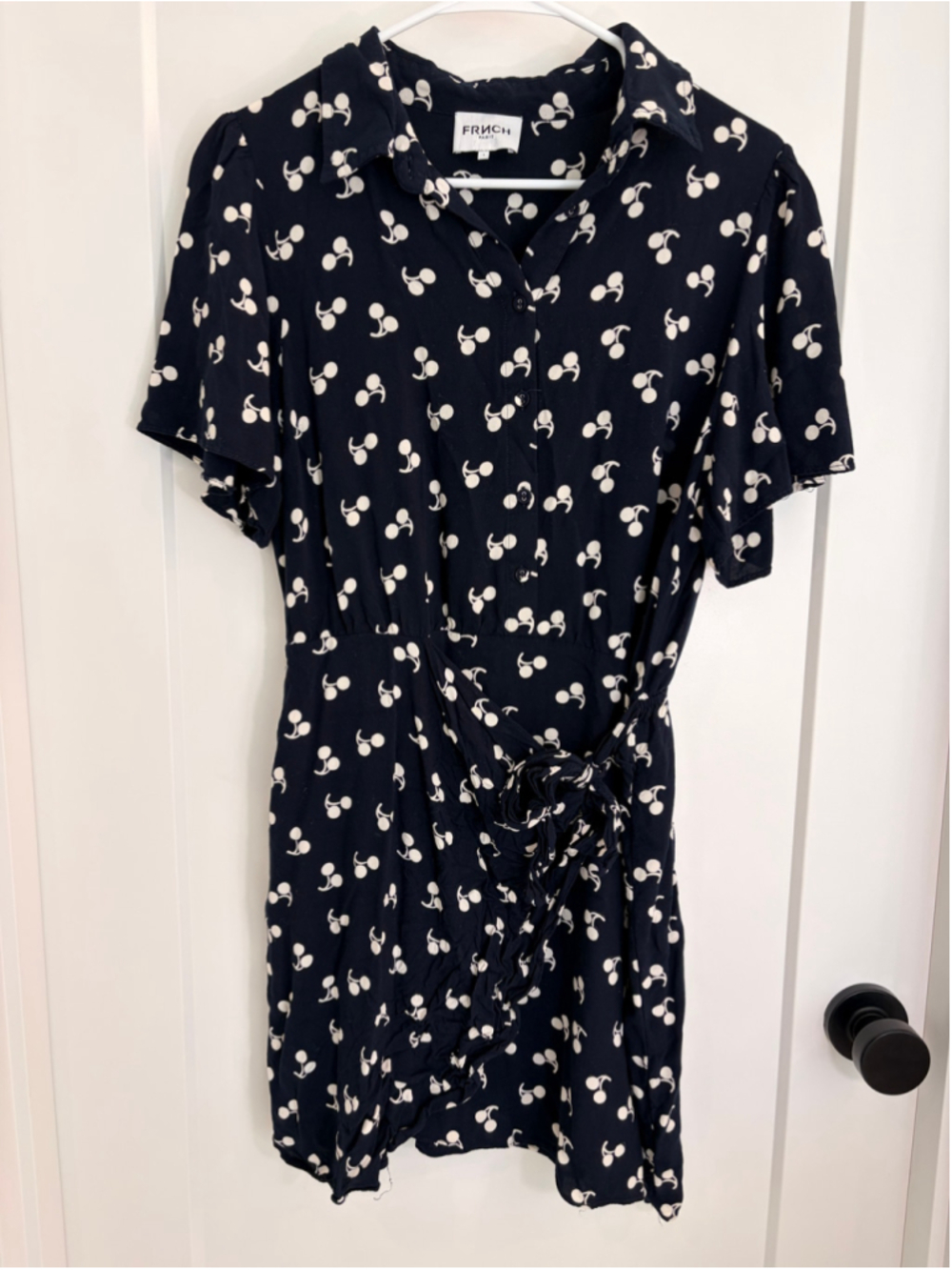 FRNCH Paris Navy Blue Cherry Print Mini Dress – Size Large